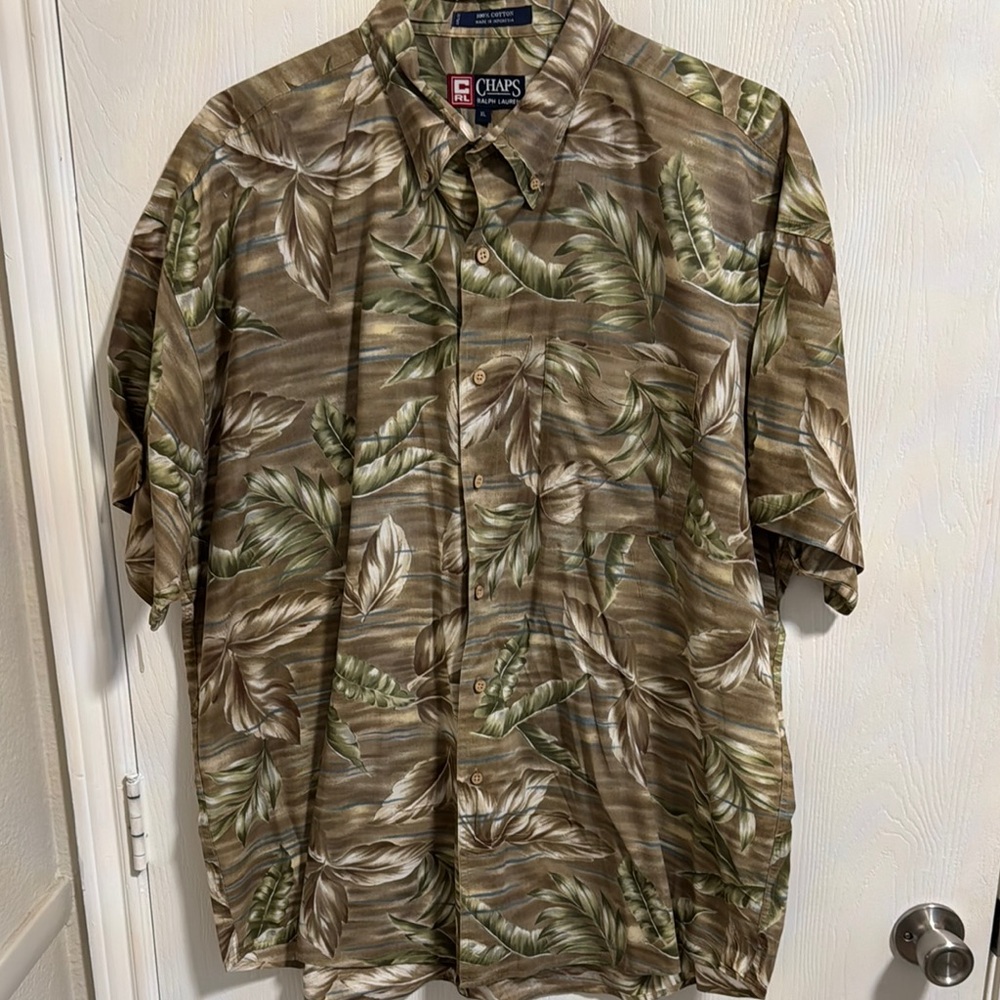 Ralph Lauren Chaps Men's XL 100% Cotton Button Down Short‎ Sleeve Tropical Print